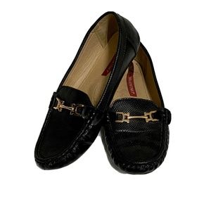 Valentino loafer black/ brown 2 tones snake skin style Leather Gold buckles 38